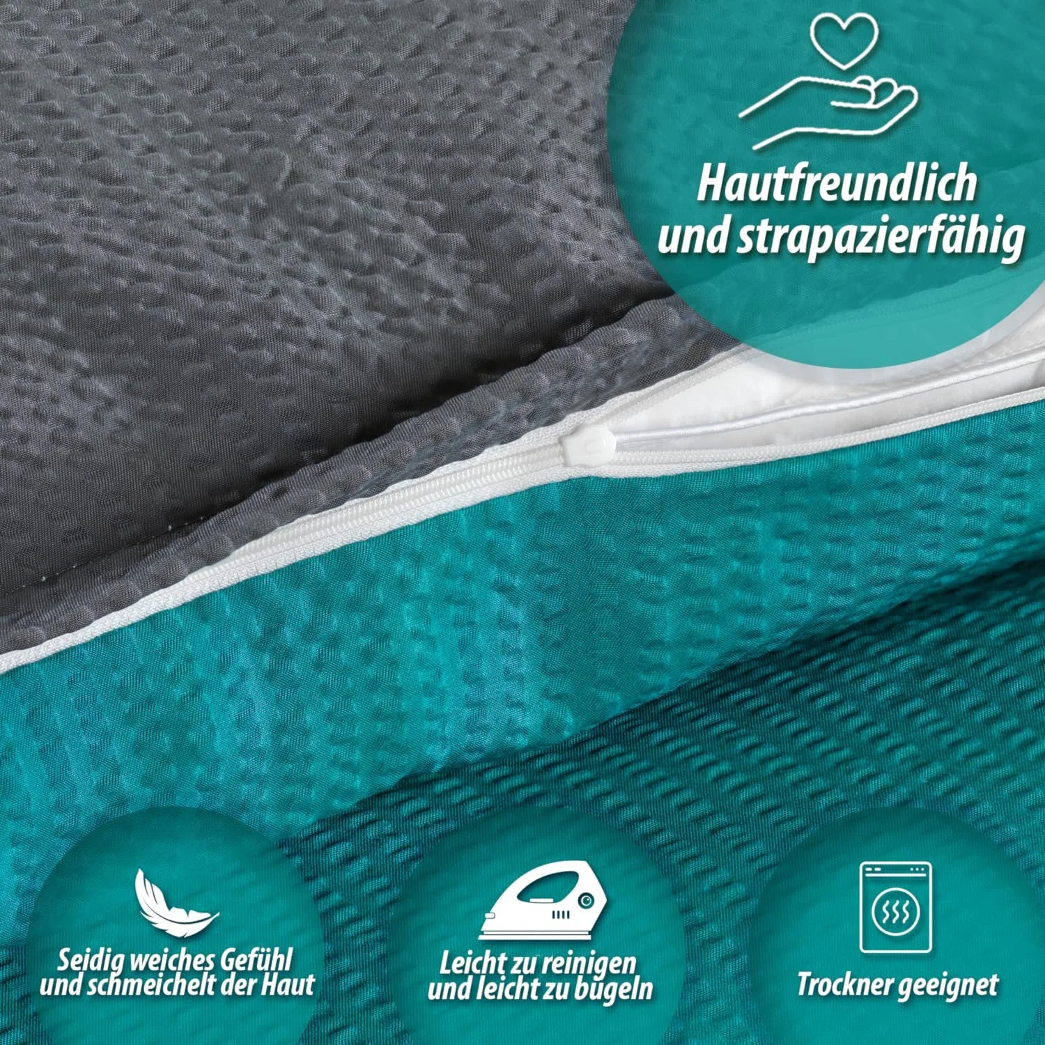 Комплект постільної білизни DreamHome 2-Piece Plain Fine Seersucker двосторонній 155 x 220 см Grey/Petrol, фото №3