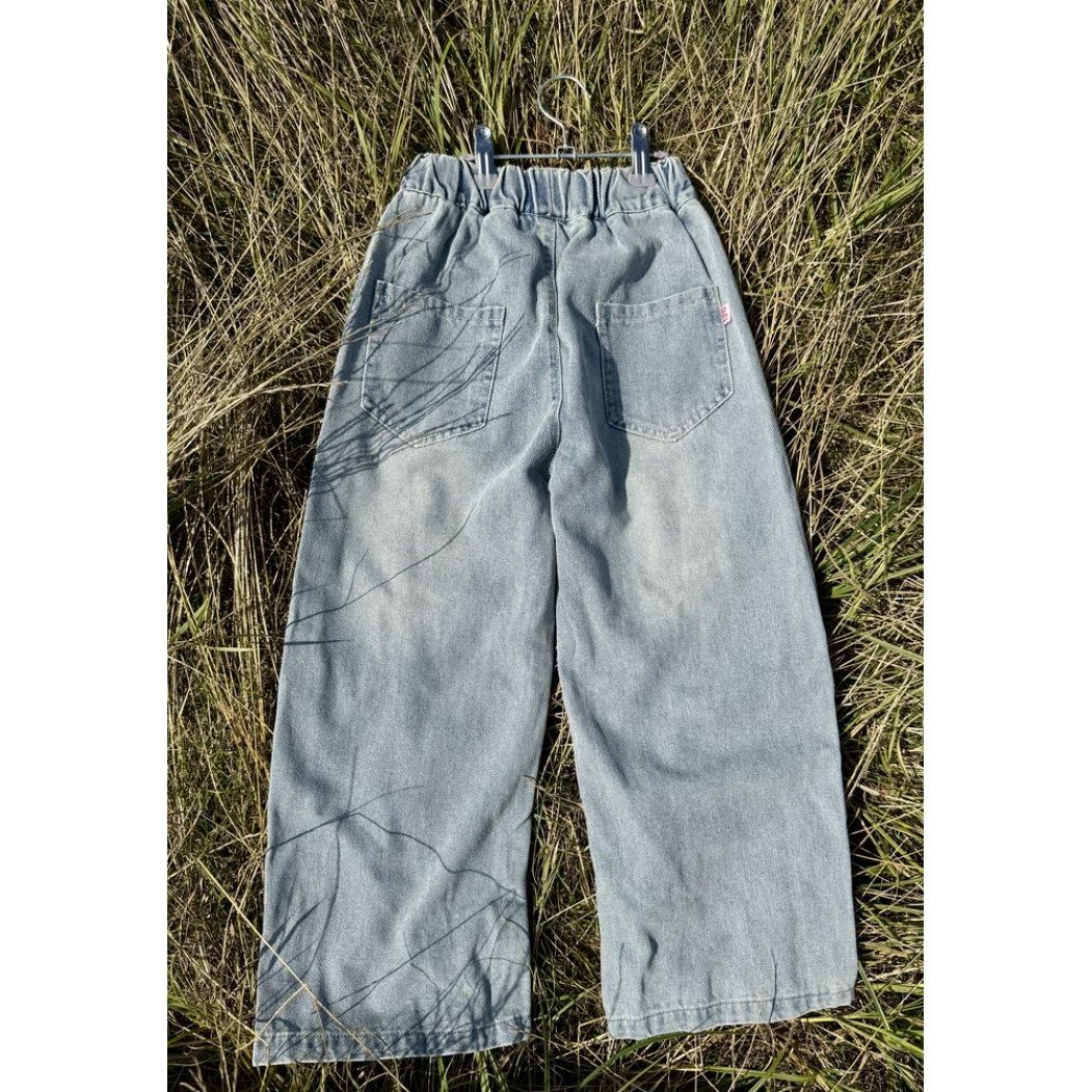 Джинси oversize для дівчинки з червоною смужкою 1201-70 см широкі джинси street style, фото №3