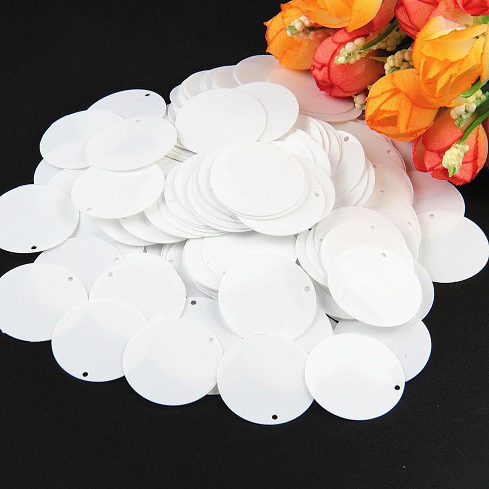 Круглі розсипні паєтки 15 мм, 20 г, білі, фото №1