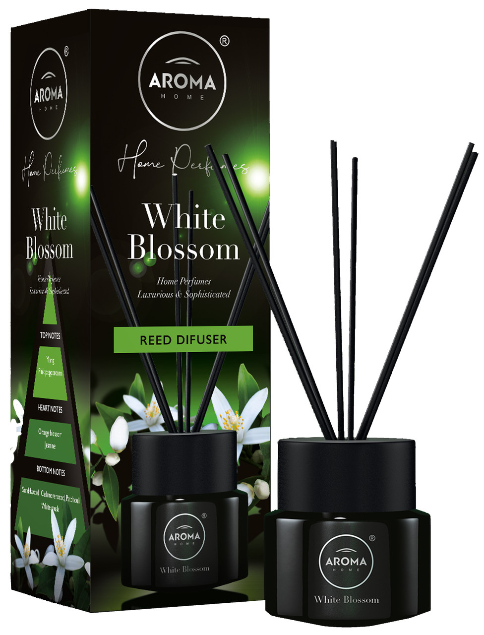 Ароматизатор для дома пахучка с палочками Aroma Home Black Series Sticks аромапалочки White Blossom 100 мл, фото №1