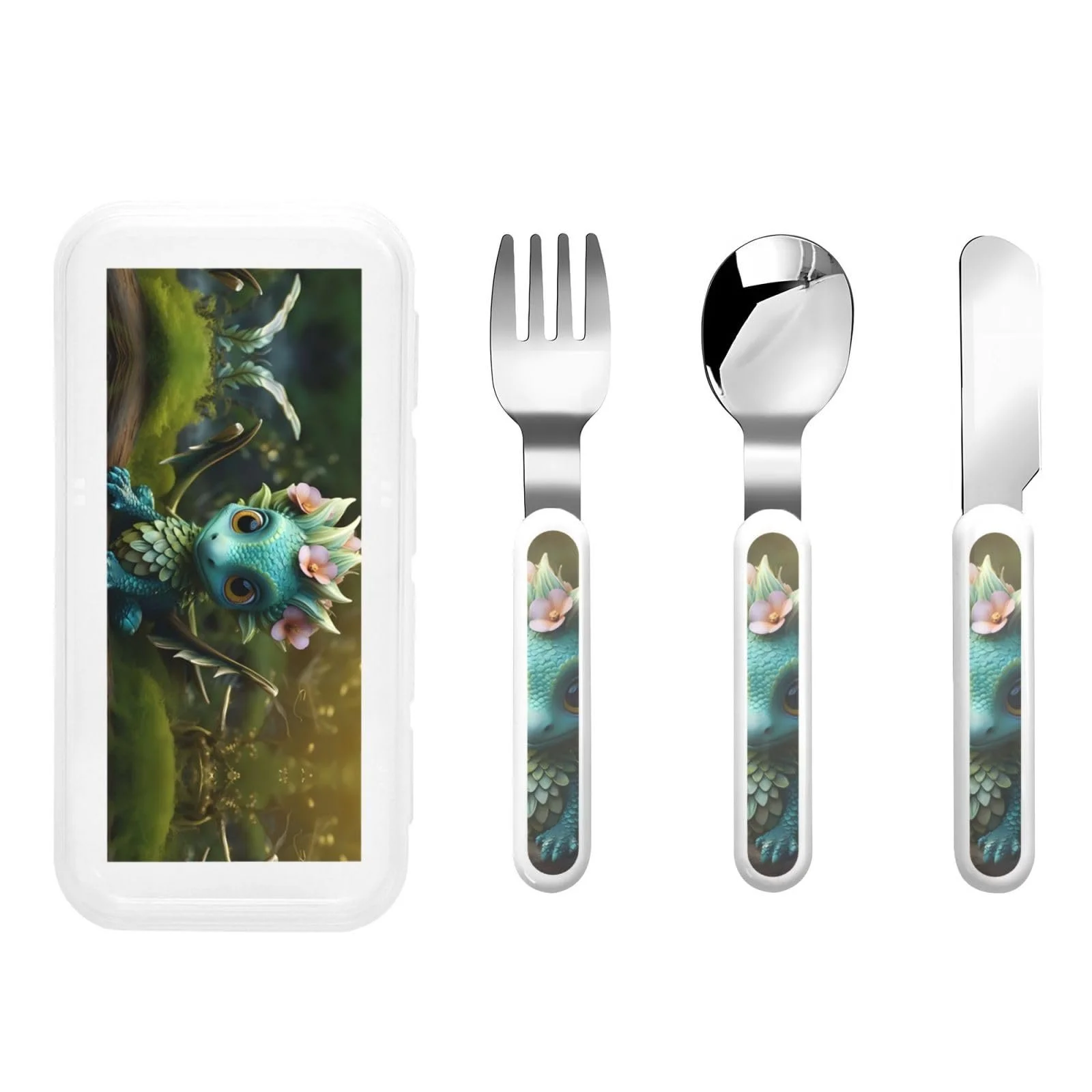 Дитячий набір столових приборів з принтом Magical Little Menglong, три предмети, багаторазовий, фото №1 Дитячий набір столових приборів з принтом Magical Little Menglong, три предмети, багаторазовий, фото №1