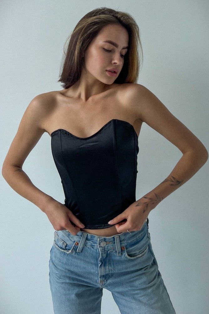 Корсет жіночий бюстьє чорного кольору Without на жорстокому каркасі, фото №1 Корсет жіночий бюстьє чорного кольору Without на жорстокому каркасі, фото №1