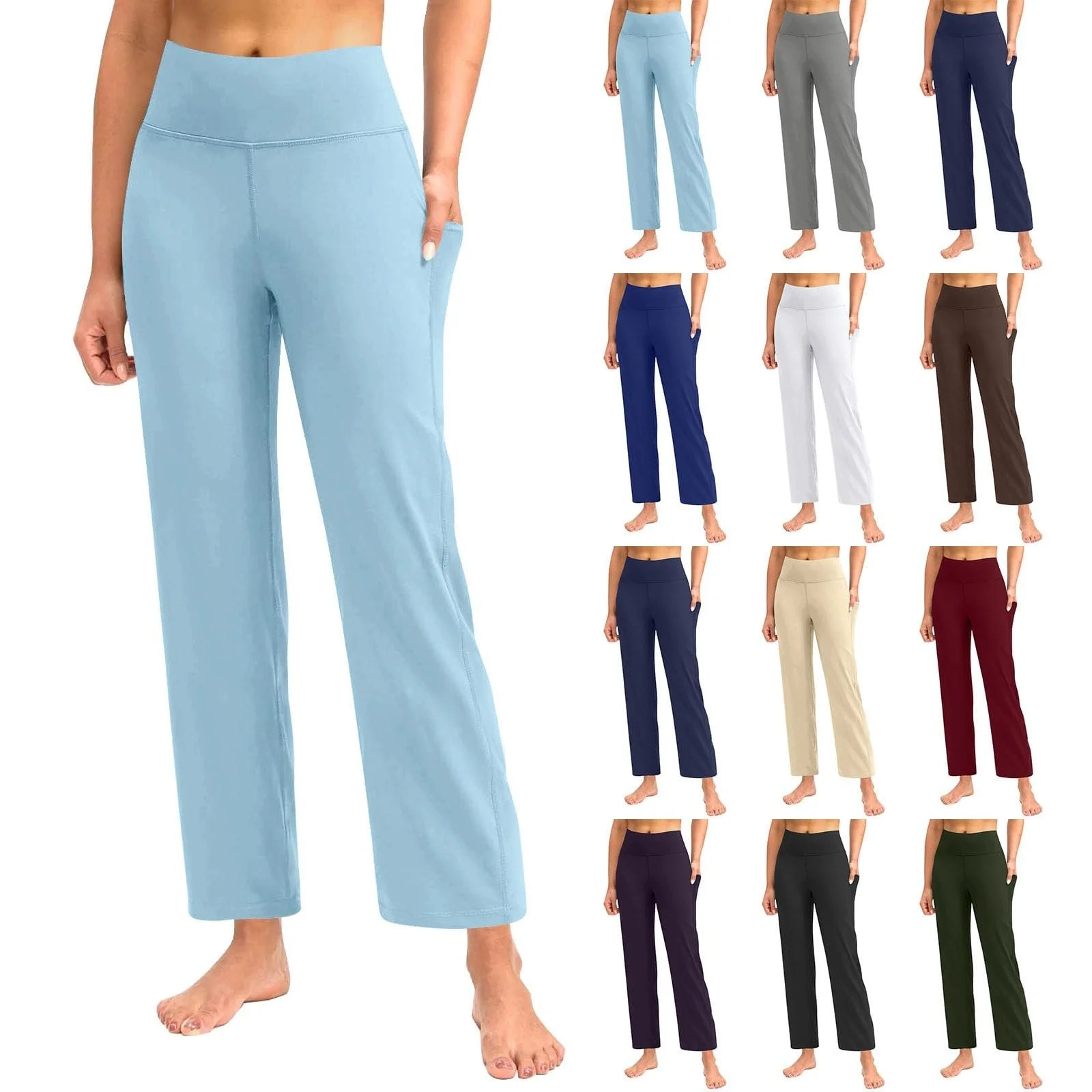 Капри с широкими штанинами для женщин, с высокой талией, однотонные, фото №1 Капри с широкими штанинами для женщин, с высокой талией, однотонные, фото №1