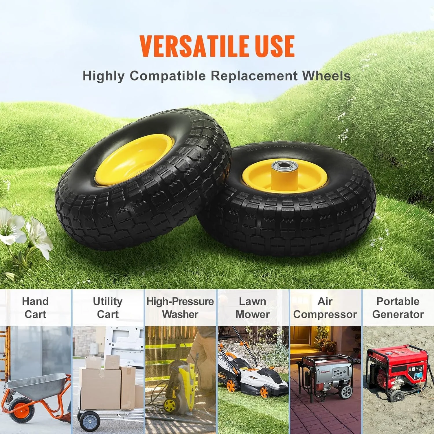 Суцільні поліуретанові колеса 2шт VEVOR CJPU0080 Yellow, фото №4