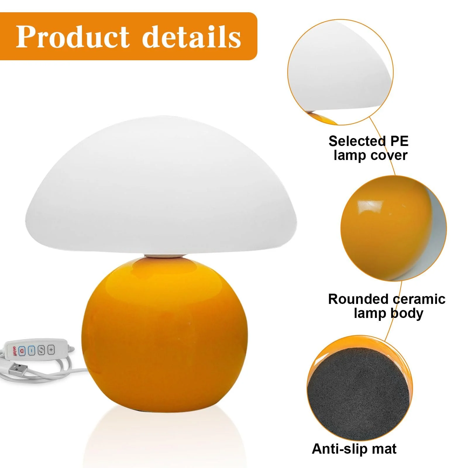 Настільна лампа Mushroom LED Керамічна Регульована Помаранчевий, фото №3