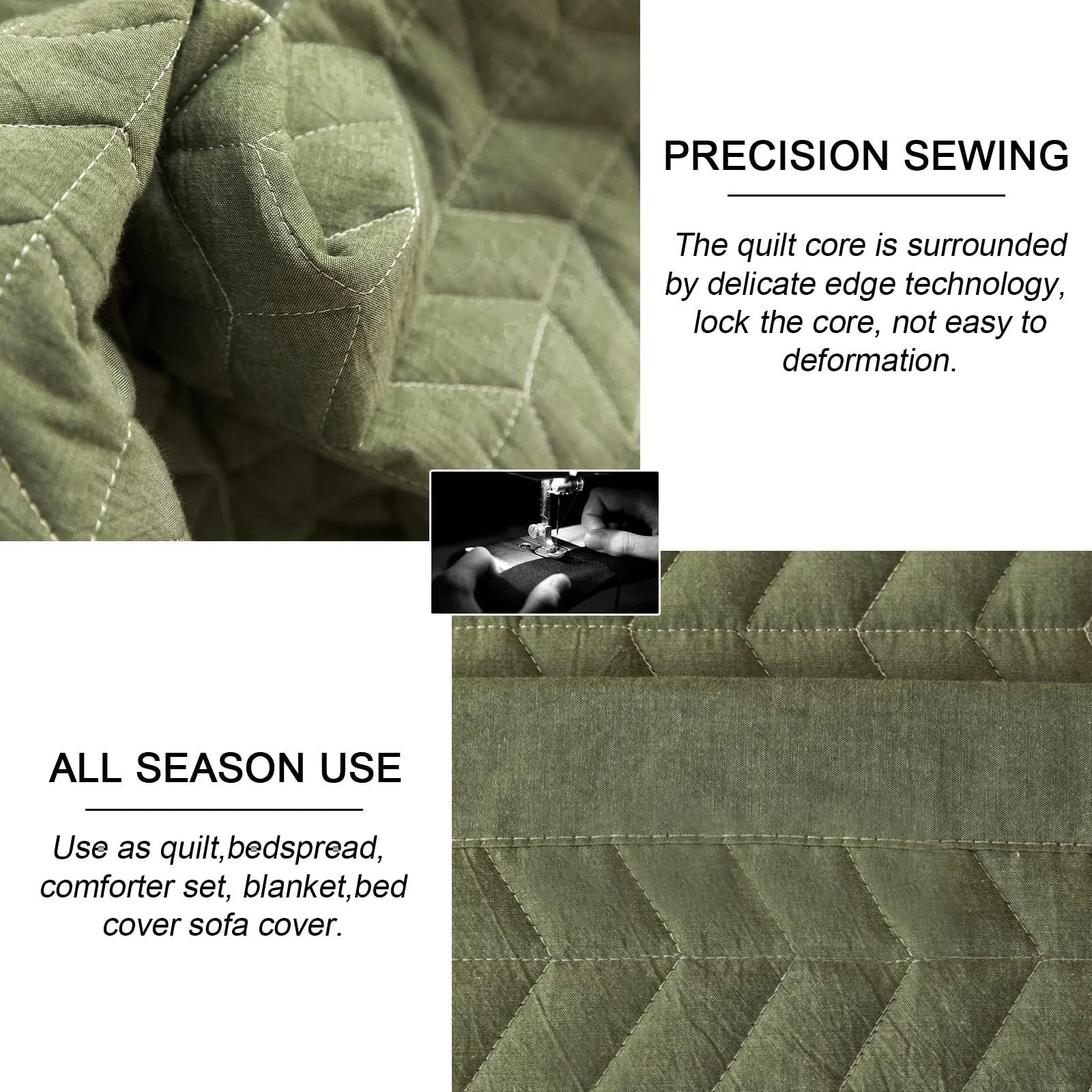 Покривало King Size Lunoroey Мікрофібра М'яке Легке Стьобане Всесезонний Набір Зелений (1 ковдра, 2 наволочки), фото №4