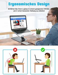 Подставка для ноутбука Babacom Регулируемая по высоте, складная, из алюминиевого сплава, эргономичная, вентилируемая, совместима с MacBook Air, Pro, всеми ноутбуками 10-16 дюймов, серая synthetic.ua - Фото 1