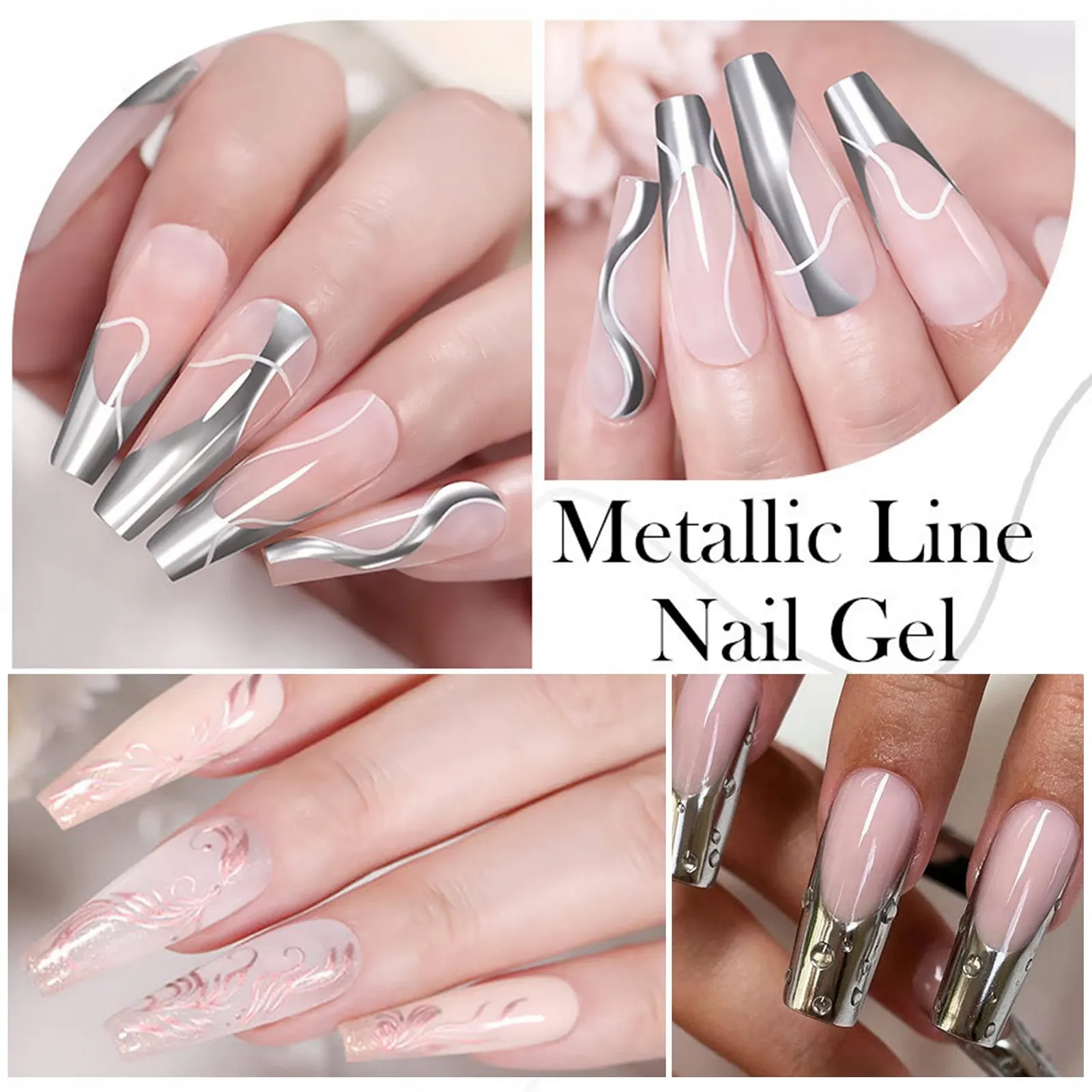 Гель-лак Металлик 6 цветов: черный, белый, золото, серебро, розовый, фото №2