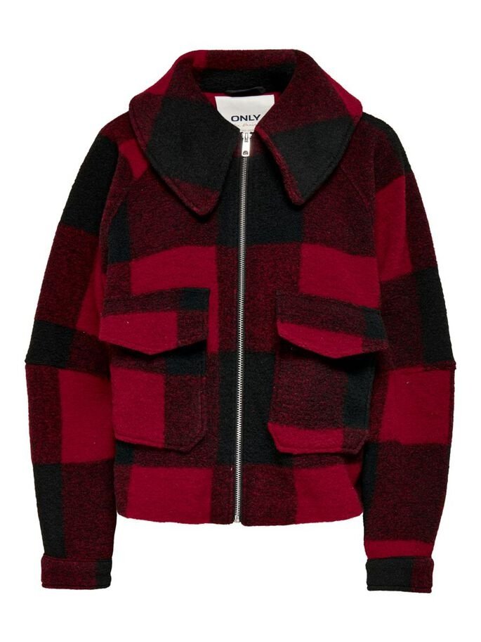 Куртка ONLBROOKLYN Укороченная Серия CHECK JACKET L Barbados Cherry Checks Black ONLY, фото №3