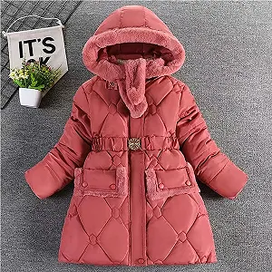 Зимнее пальто Generisch для девочек, длинная куртка софтшелл, ветрозащитная зимняя парка с меховым капюшоном, милая однотонная повседневная куртка-пуховик с застежкой-молнией synthetic.ua - Фото 1