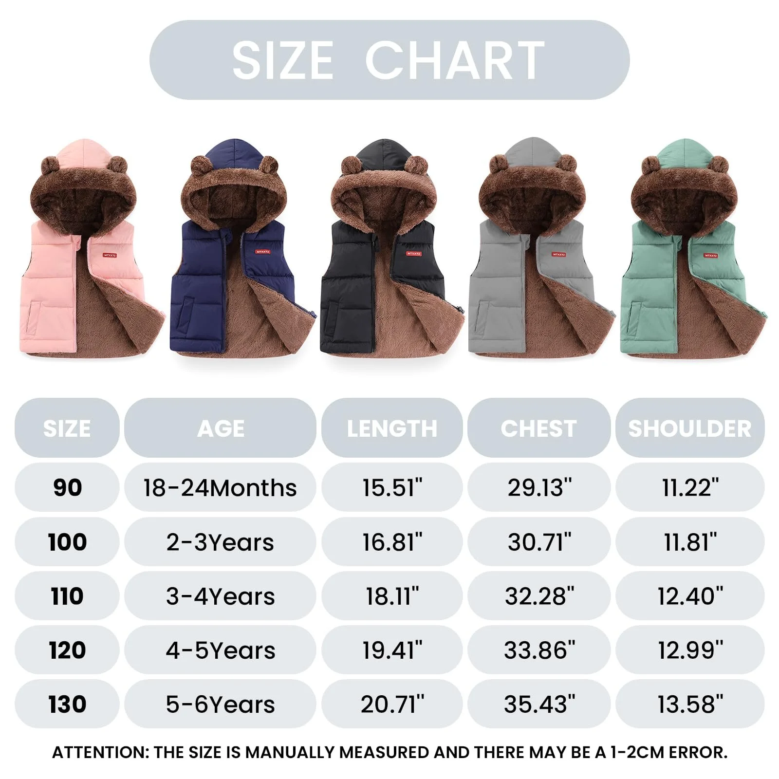 Детский зимний жилет с капюшоном JiAmy для малышей, мальчиков и девочек, стеганый ветрозащитный безрукавный милый жилет с медвежьими ушками, весенне-осенне-зимний жилет для детей от 18 месяцев до 6 лет, фото №7