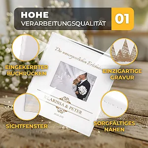 Фотоальбом Murrano для DIY с вырезом для фото + гравировка - на 240 фотографий формата 10 x 15 см - 60 черных страниц - размер 33 x 30 см - белый - подарок на годовщину свадьбы synthetic.ua - Фото 1