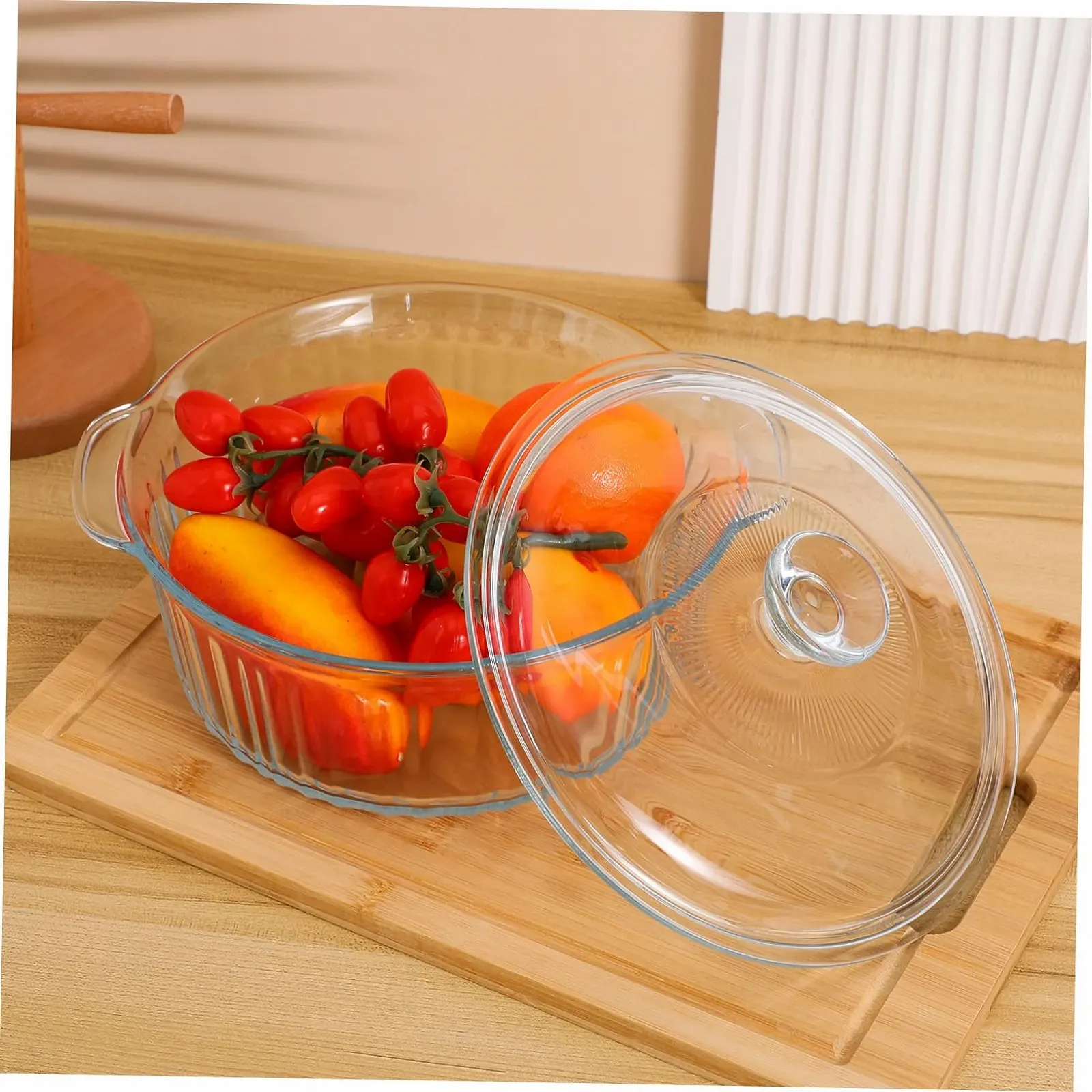 Форма для запекания SOIMISS круглая с крышкой боросиликатное стекло термостойкая прозрачная, фото №4