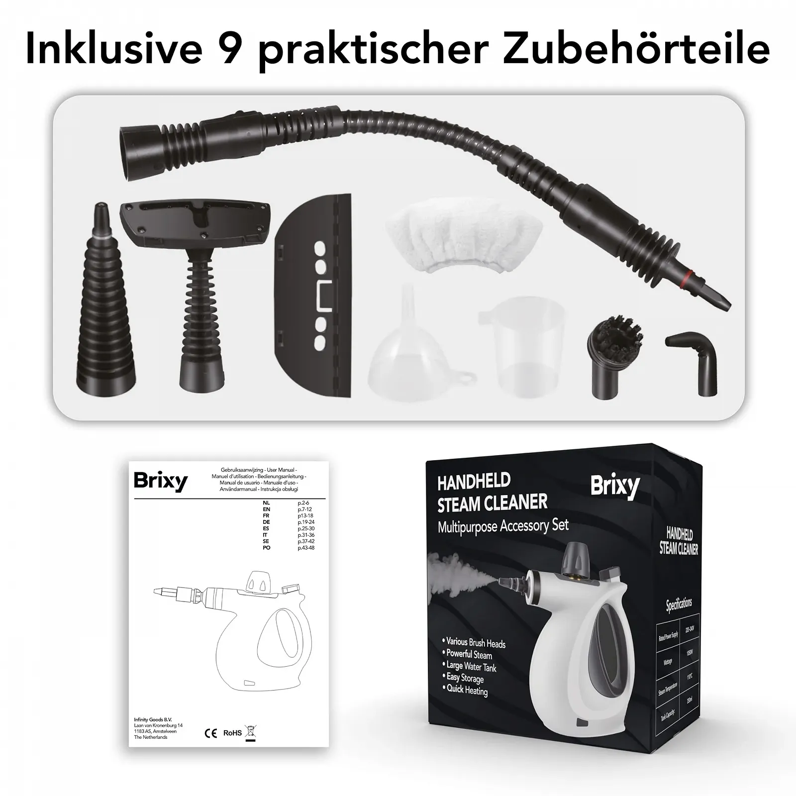 Пароочисник Brixy ручний 1050 Вт, фото №5 Пароочисник Brixy ручний 1050 Вт, фото №5