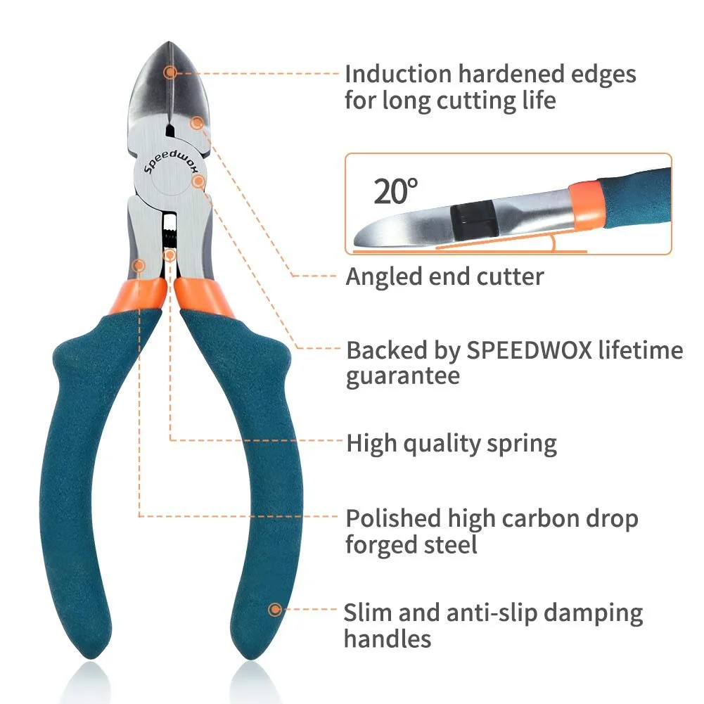 Мини-диагональные плоскогубцы SPEEDWOX, 4-1/2 дюйма, выпуклые плечи, маленькие пластиковые кусачки, микро-бокорезы, боковые кусачки для ювелирных изделий, профессиональные инструменты для изготовления бижутерии и хобби, фото №2