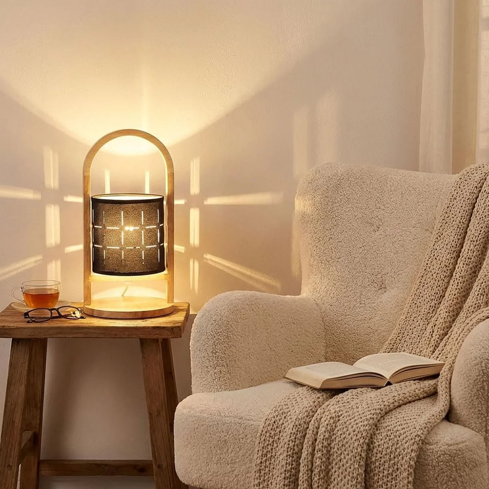 Настольная лампа Wood Natural Bedside Textile E14 D x H 16 x 33 см черная, фото №4