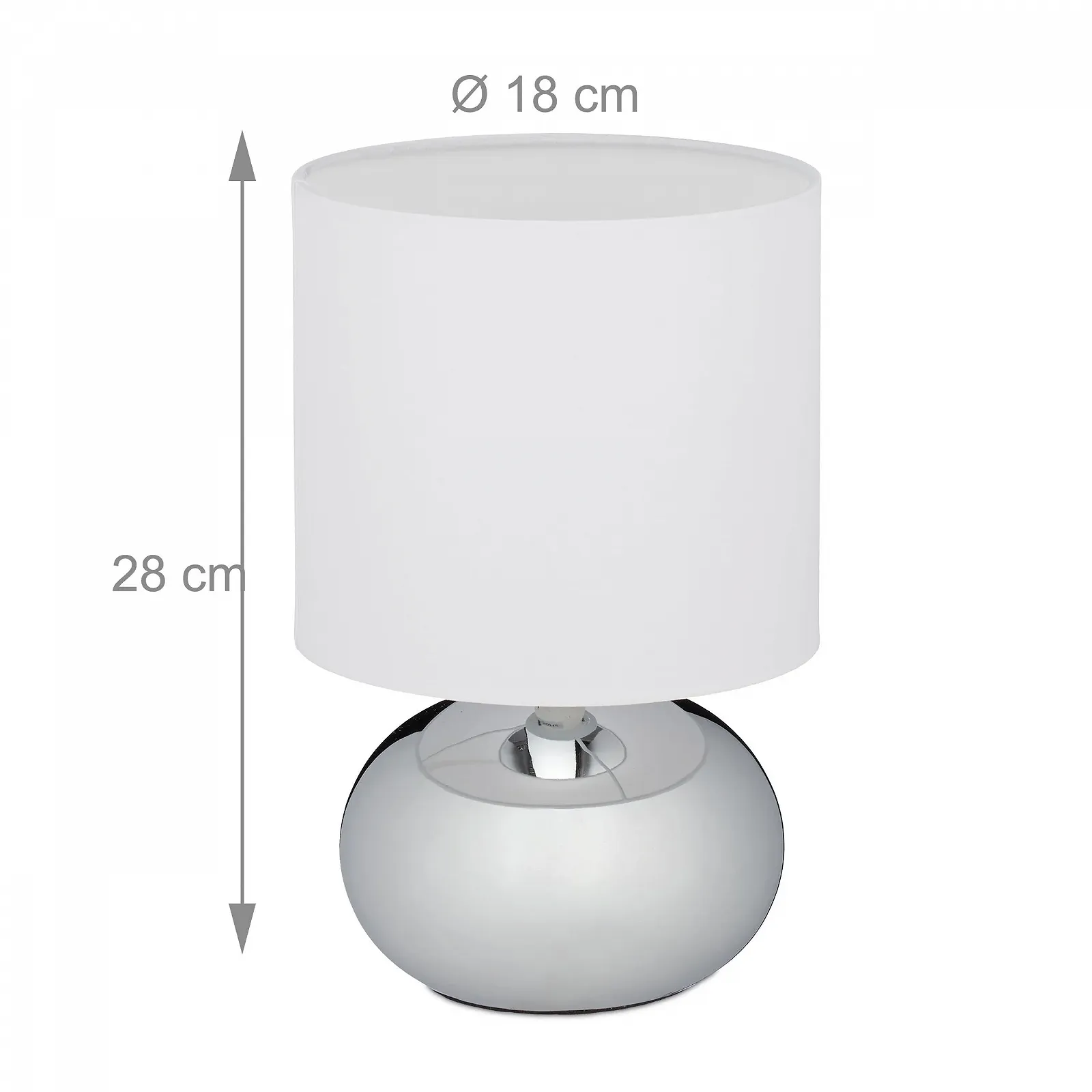 Настільна лампа Relaxdays Металева основа Тканинний абажур E14 28 x 18 см Срібляста/Біла, фото №4