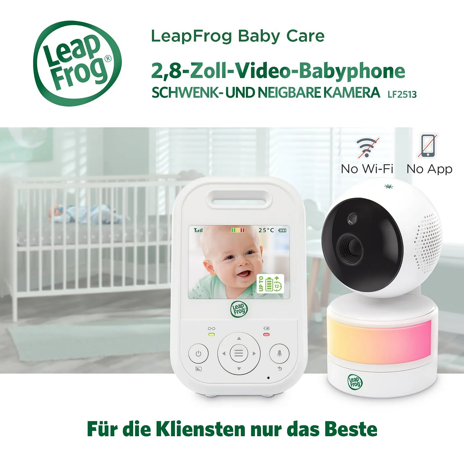Відеоняня LeapFrog LF2513 2.8 дюйма IPS LCD Панорамування та нахил Нічне бачення 300 метрів Датчик температури, фото №3 Відеоняня LeapFrog LF2513 2.8 дюйма IPS LCD Панорамування та нахил Нічне бачення 300 метрів Датчик температури, фото №3