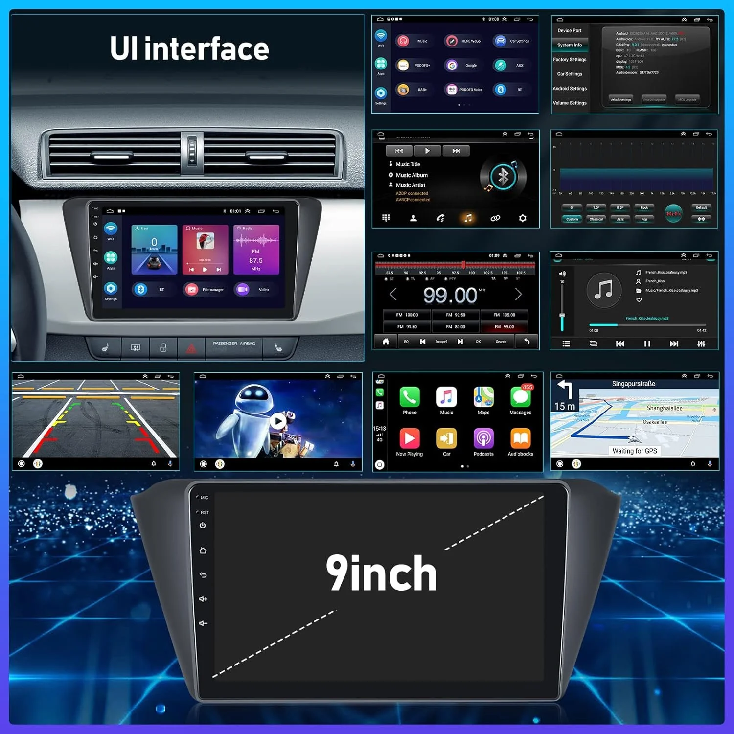 Штатна автомагнітола CAMECHO для VW Skoda Fabia 2015-2019 / 9" / Сенсорна / 1/16Гб / Android 11 / Apple CarPlay / Android Auto / Bluetooth / WI-FI / GPS / USB, фото №4 Штатна автомагнітола CAMECHO для VW Skoda Fabia 2015-2019 / 9" / Сенсорна / 1/16Гб / Android 11 / Apple CarPlay / Android Auto / Bluetooth / WI-FI / GPS / USB, фото №4