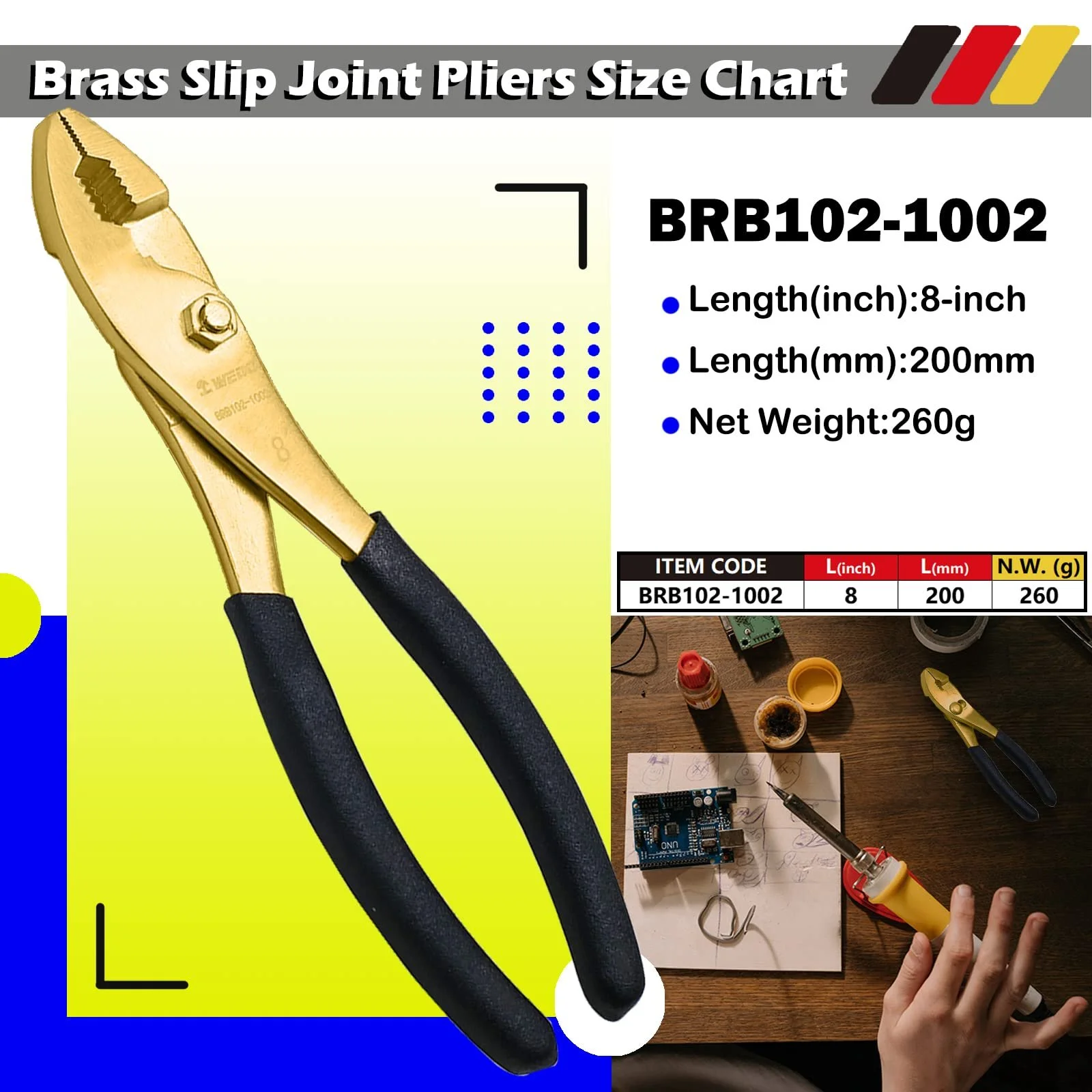 Плоскогубцы с шарнирным соединением WEDO Латунные Регулируемые 200 мм, фото №2