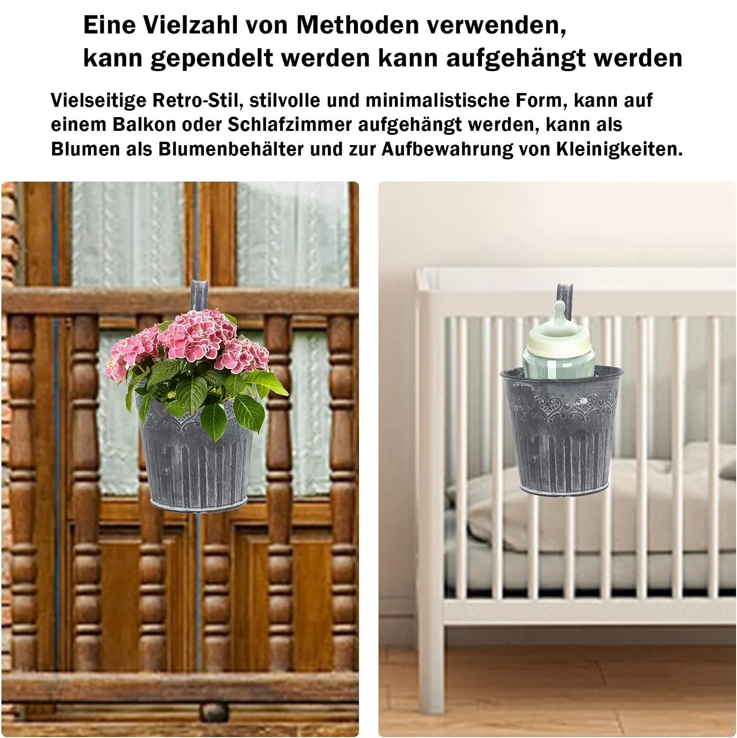 Підвісний квітковий горщик Залізо Вінтаж 5 шт., фото №5 Підвісний квітковий горщик Залізо Вінтаж 5 шт., фото №5