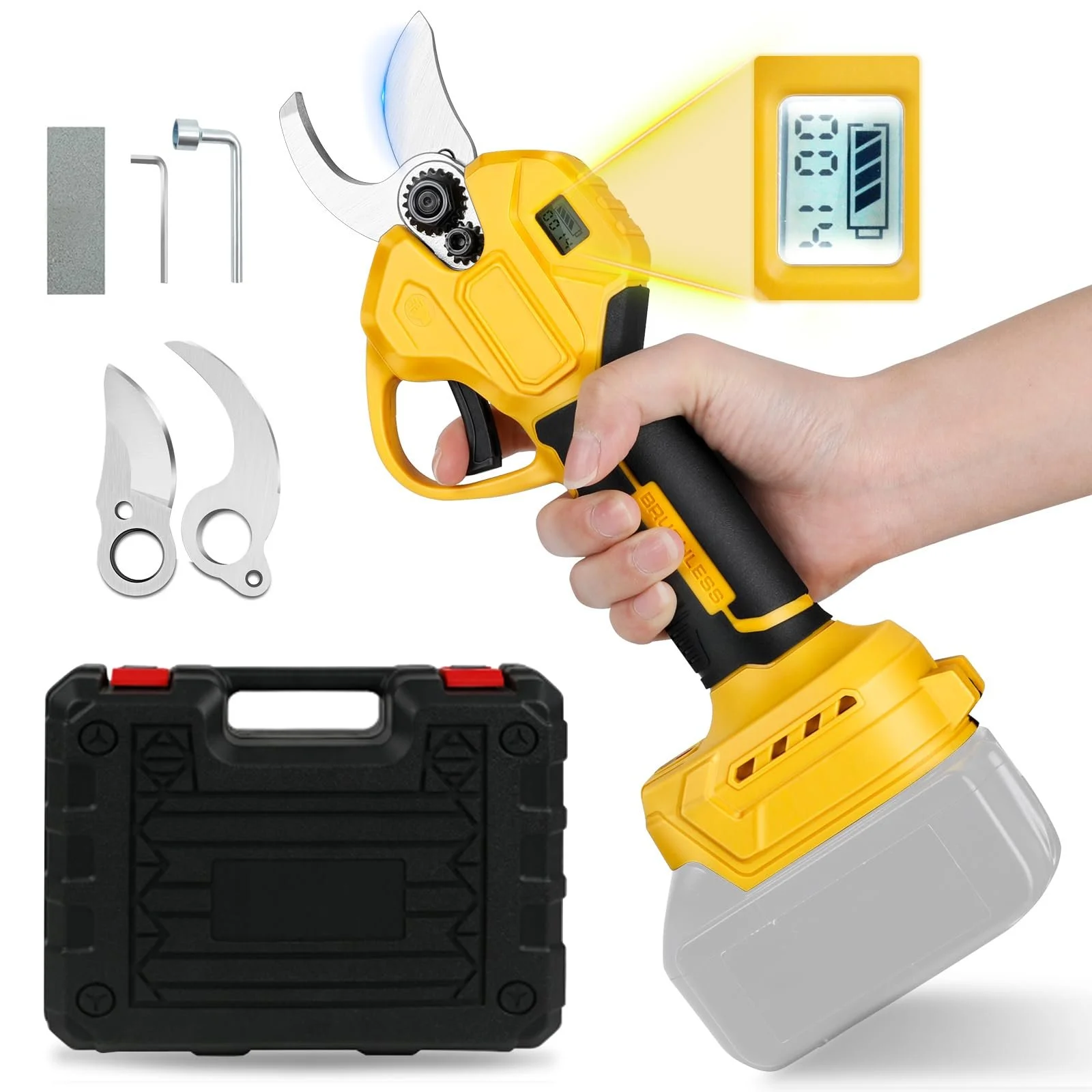 Акумуляторний секатор Electric Secateurs Wireless 45 мм для Dewalt 18 V 20 V Brushless Motor Electric Pruning Saw Battery Scissors LCD для обрізання дерев фруктових дерев (без акумулятора), фото №1