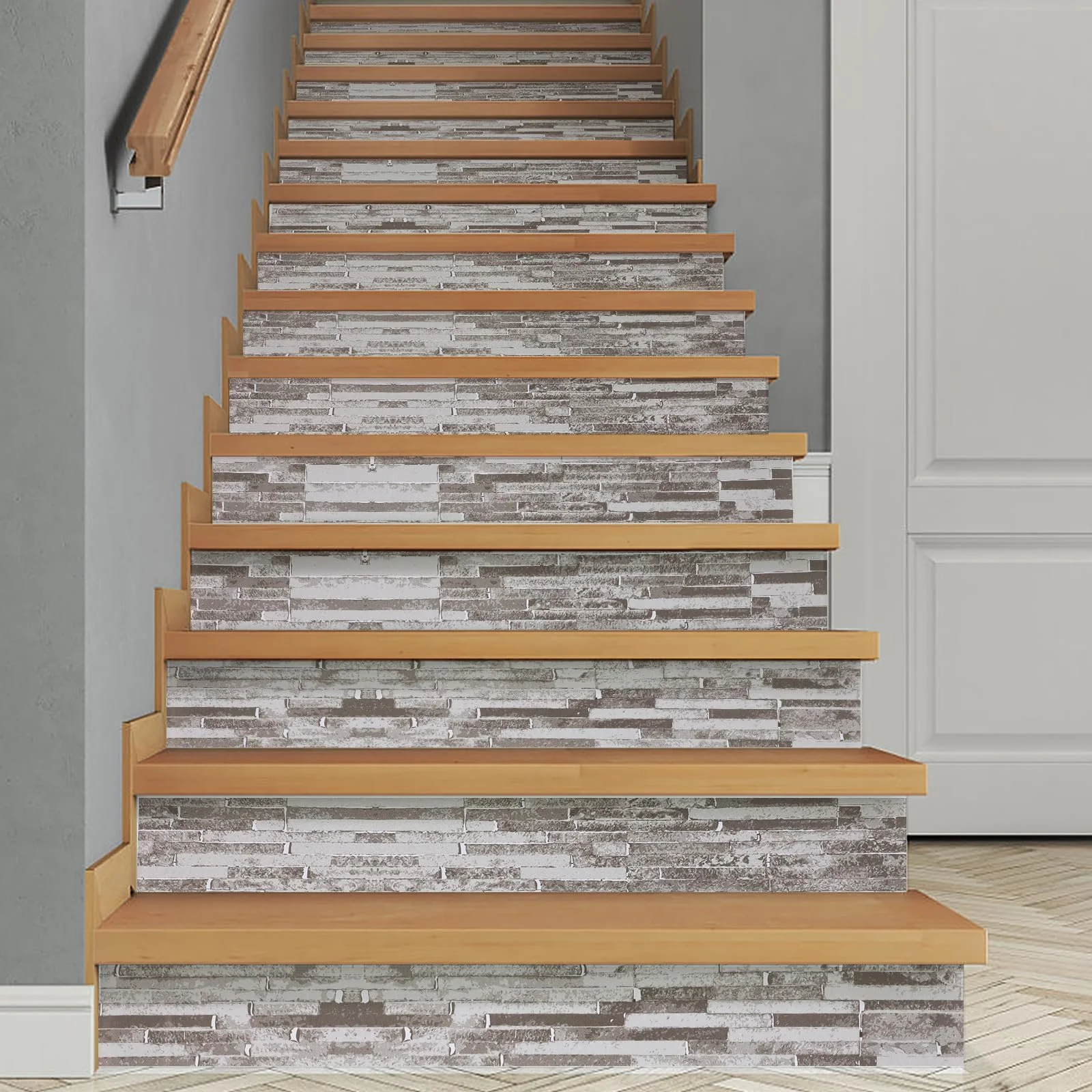 Наклейка для сходів та шаф самоклеюча водонепроникна 14 шт. 100 см x 18 см Grey Brick, фото №6