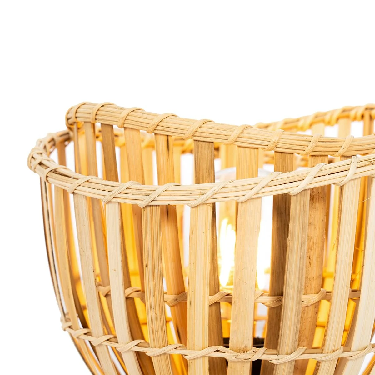 Настільна лампа Qazqa Pua бамбукова кругла E27 чорна з натуральним, фото №5