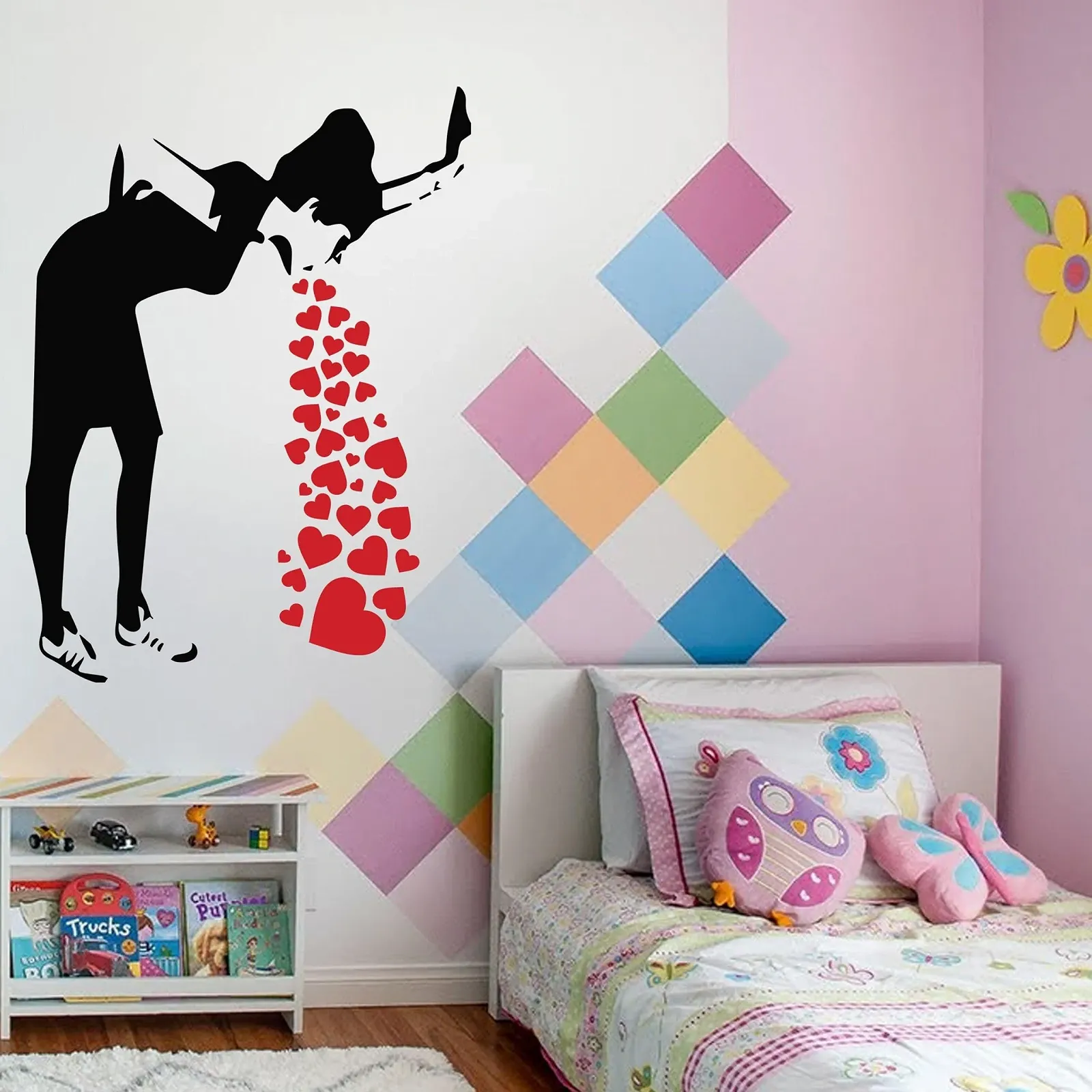 Наклейка на стіну Banksy Love Sick Girl with Hearts 63 x 47 см, фото №6