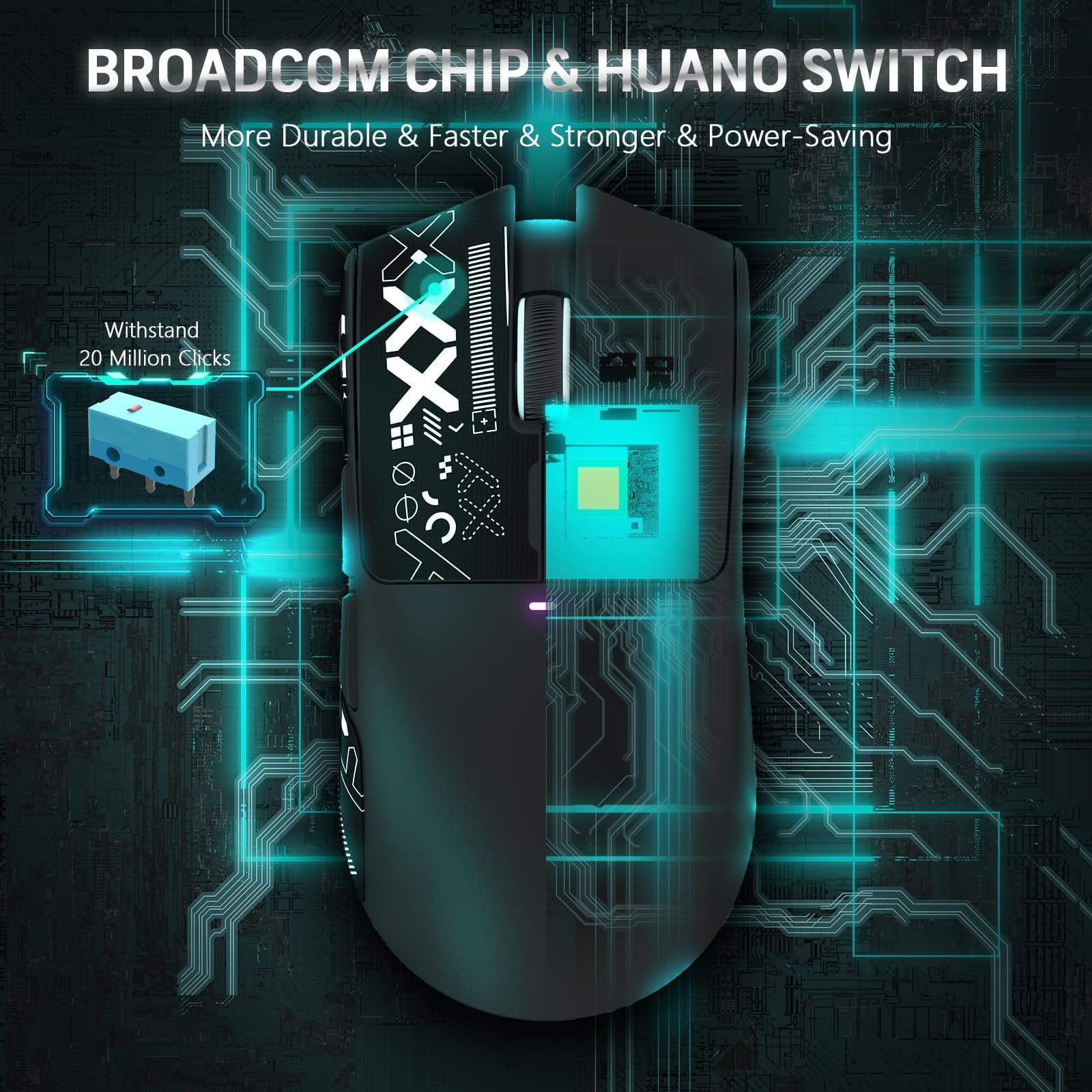 Мышь Беспроводная Игровая Attack Shark X11 с RGB Подставкой для Магнитной Зарядки, Сенсор PixArt PAW3311, Сверхлегкая 59г, Три режима, 22K DPI - Черный и лента, фото №6