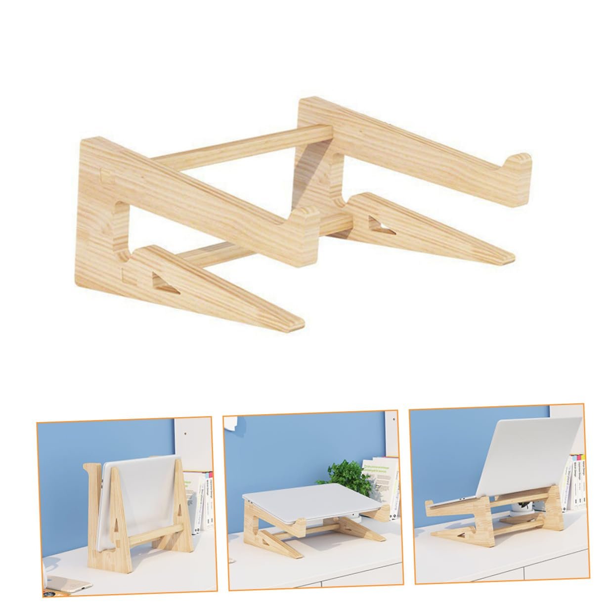 Эргономичная Подставка для ноутбука из массива дерева, нескользящая и стабильная, регулируемая для ноутбуков для стола, офиса, дома и использования, фото №5