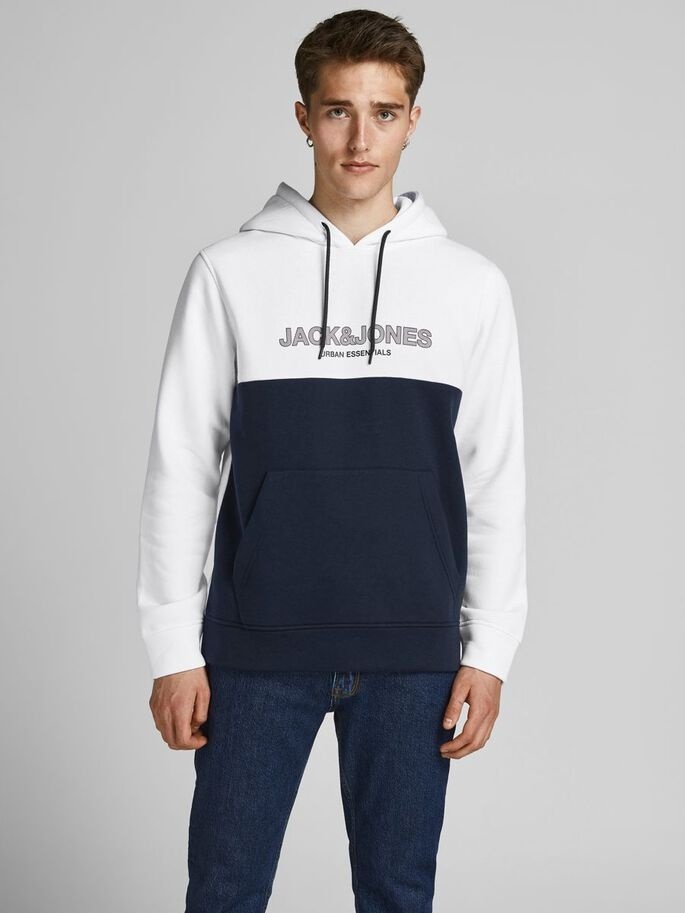 Світшот JJEURBAN BLOCKING SWEAT HOOD NOOS 12190441-White Jack&Jones  XXL, фото №1