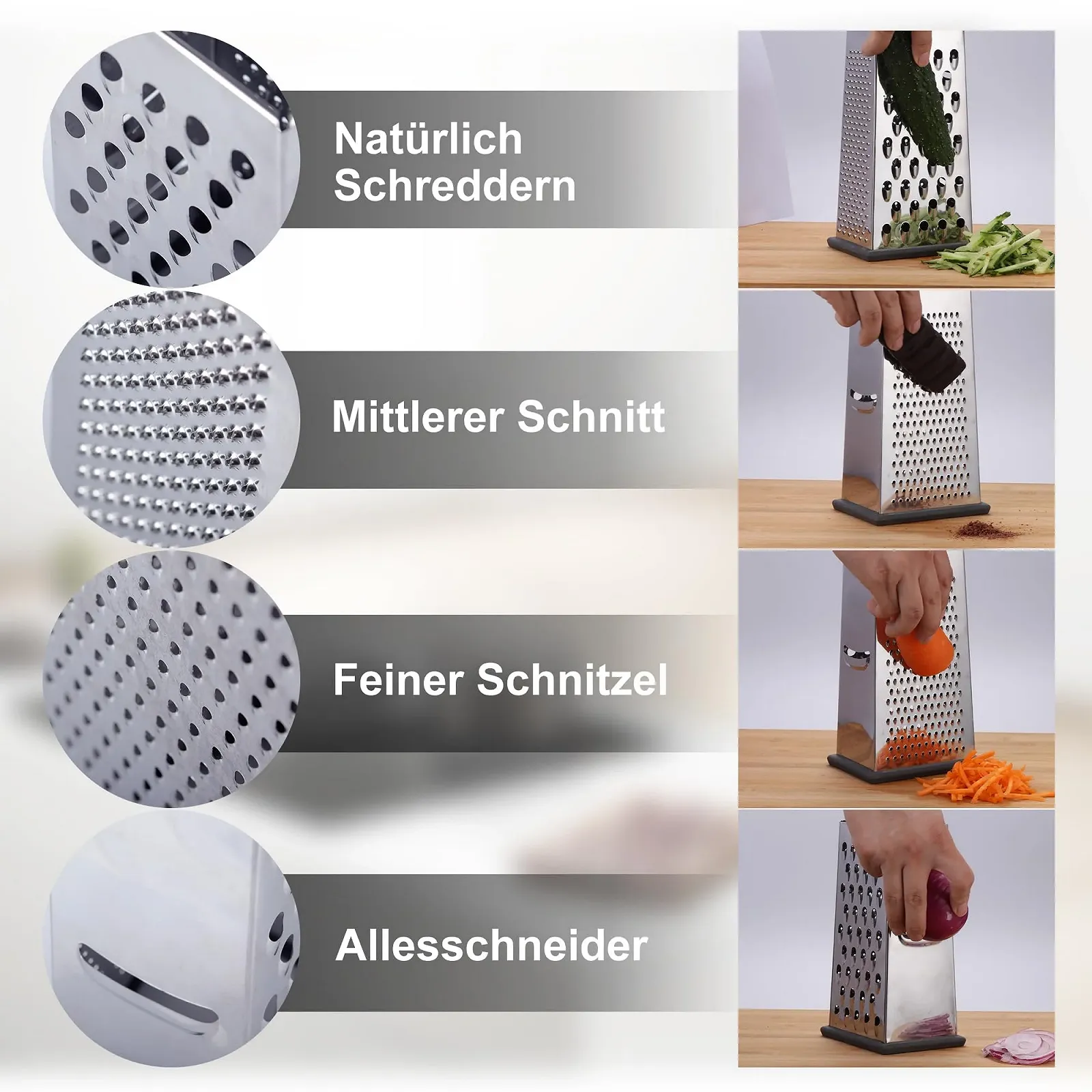 Терка Чотиристороння з нержавіючої сталі для овочів, фото №3 Терка Чотиристороння з нержавіючої сталі для овочів, фото №3