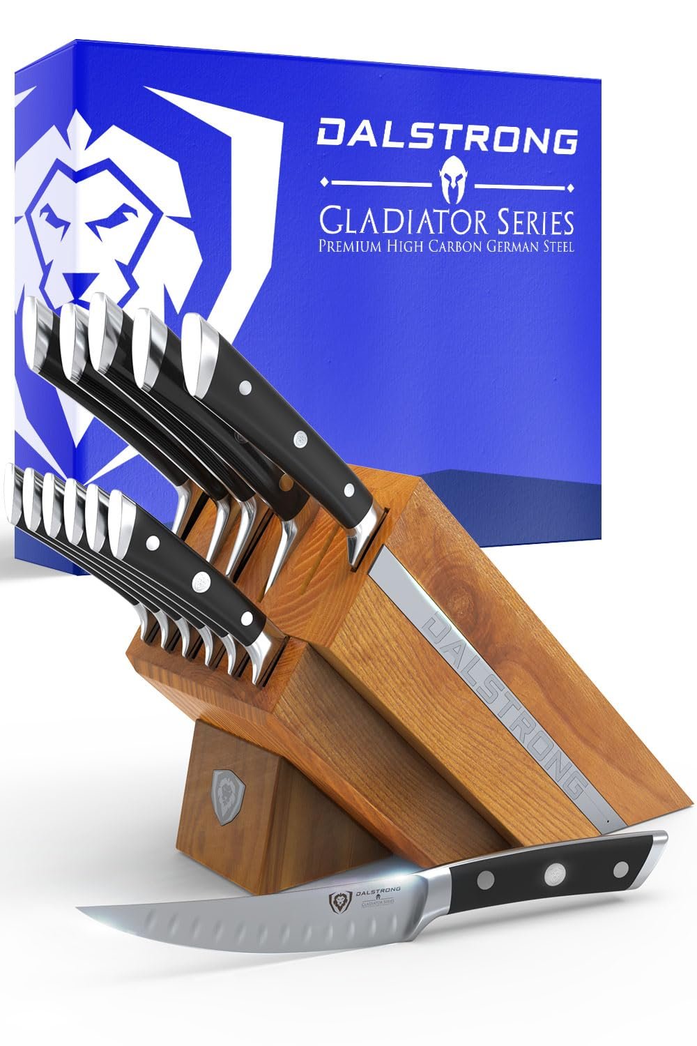 Набір ножів DALSTRONG Gladiator Series, 12 предметів, чорні ручки, німецька високовуглецева сталь, блок з маньчжурського ясеня ручної роботи, фото №1