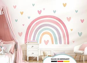 Наклейка на стену Little Deco DL5092 M Радуга с сердечками Розовый Зеленый Желтый synthetic.ua - Фото 1
