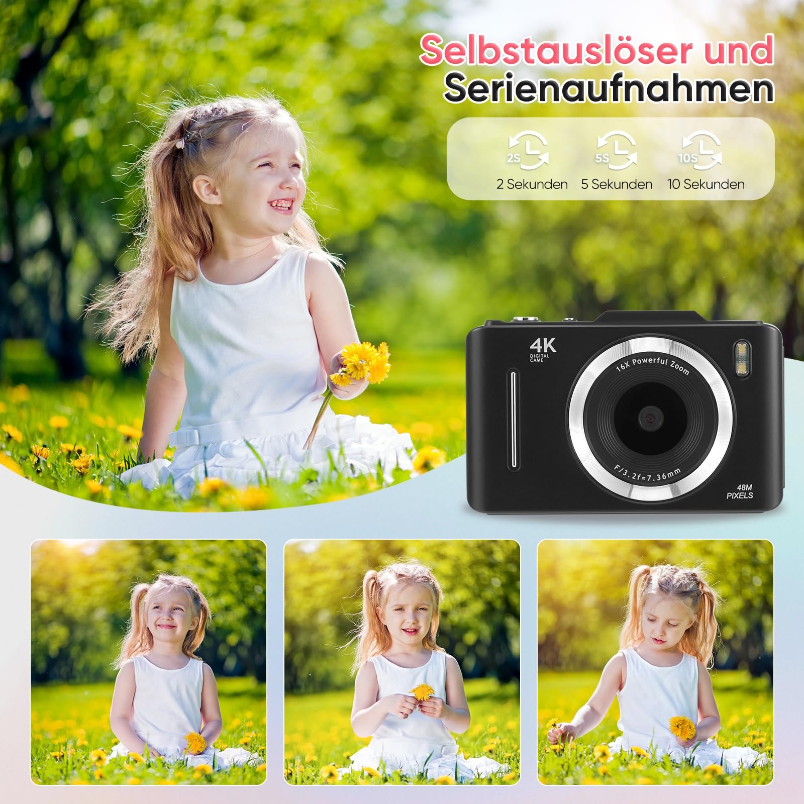Мини Цифровая Камера 1080P 58MP с 32G Картой, Фотокамера с 2.4 Дюймовым LCD Экраном, 16X Цифровой Зум, Компактная Камера для Детей и Подростков, фото №8