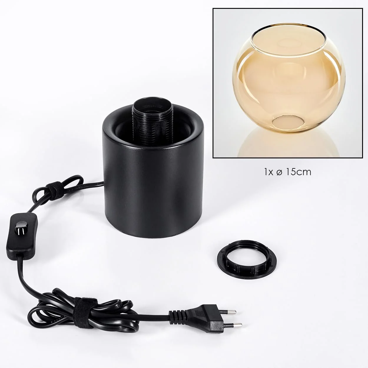 Настільна лампа HOFSTEIN Koyoto метал/скло 15 см E27 чорно-бурштинова, фото №5