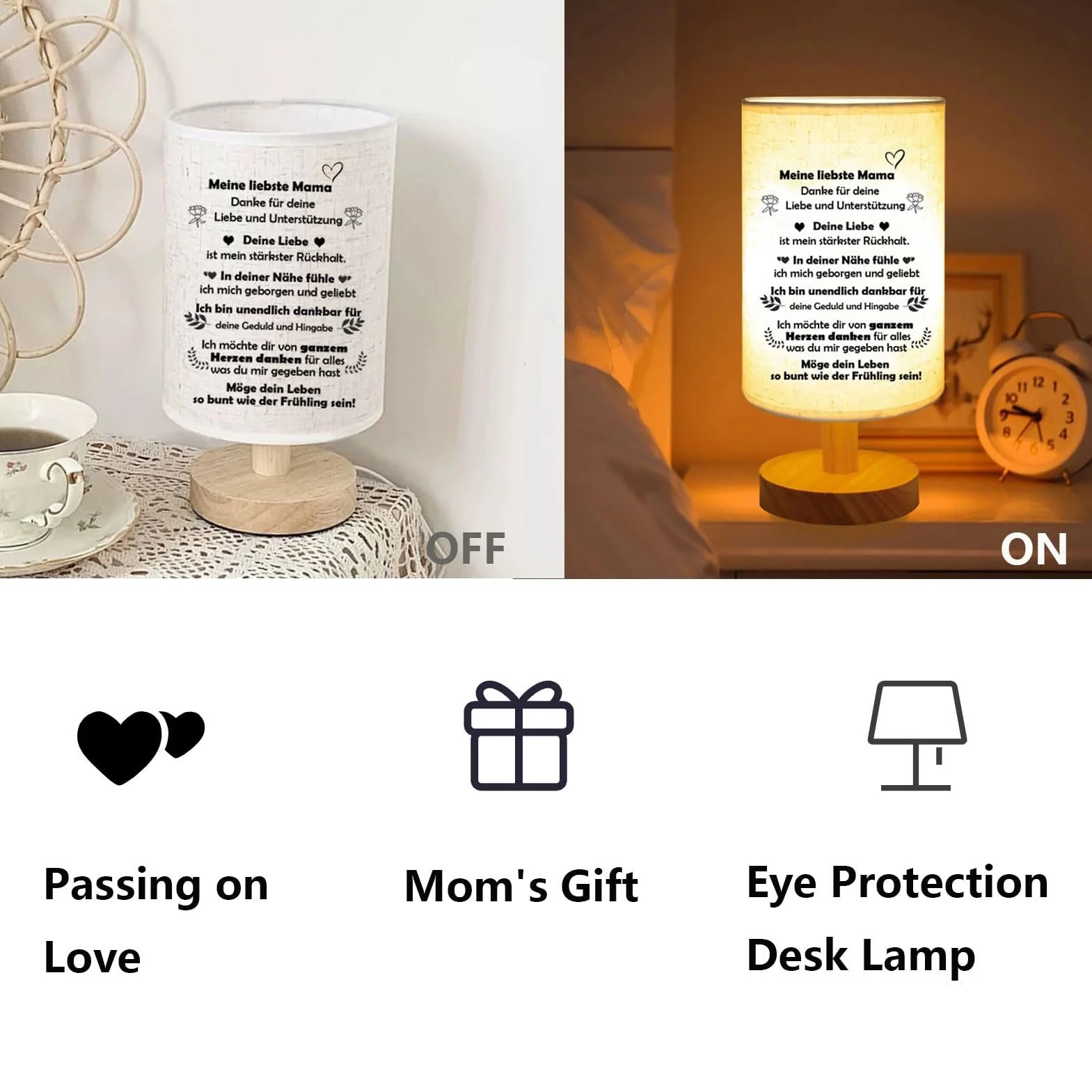 Настільна лампа Bedside Lamp with Saying Oak Base E27 60W Cotton Shade, фото №2