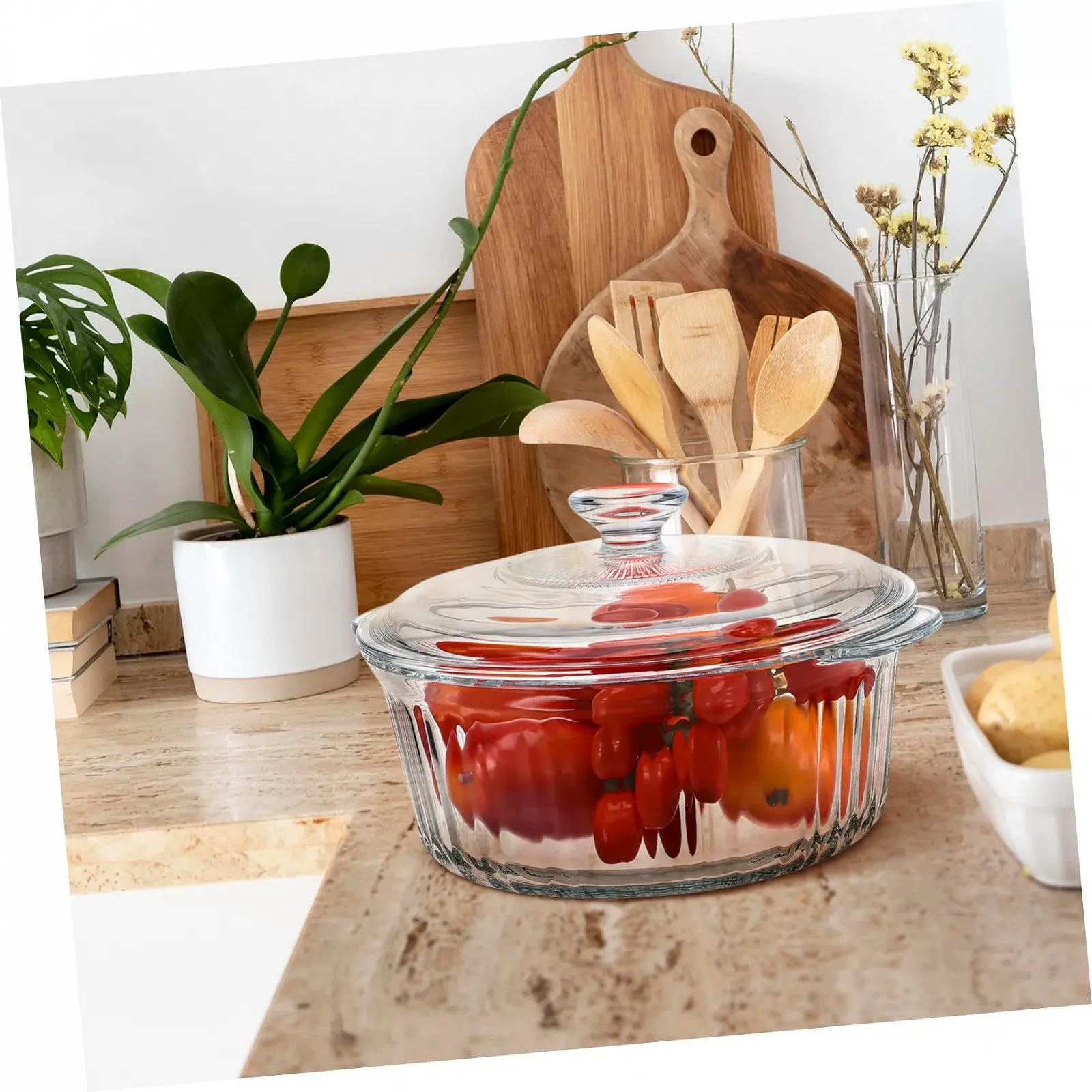 Скляна форма для запікання кругла з кришкою глибока для духовки, фото №7 Скляна форма для запікання кругла з кришкою глибока для духовки, фото №7