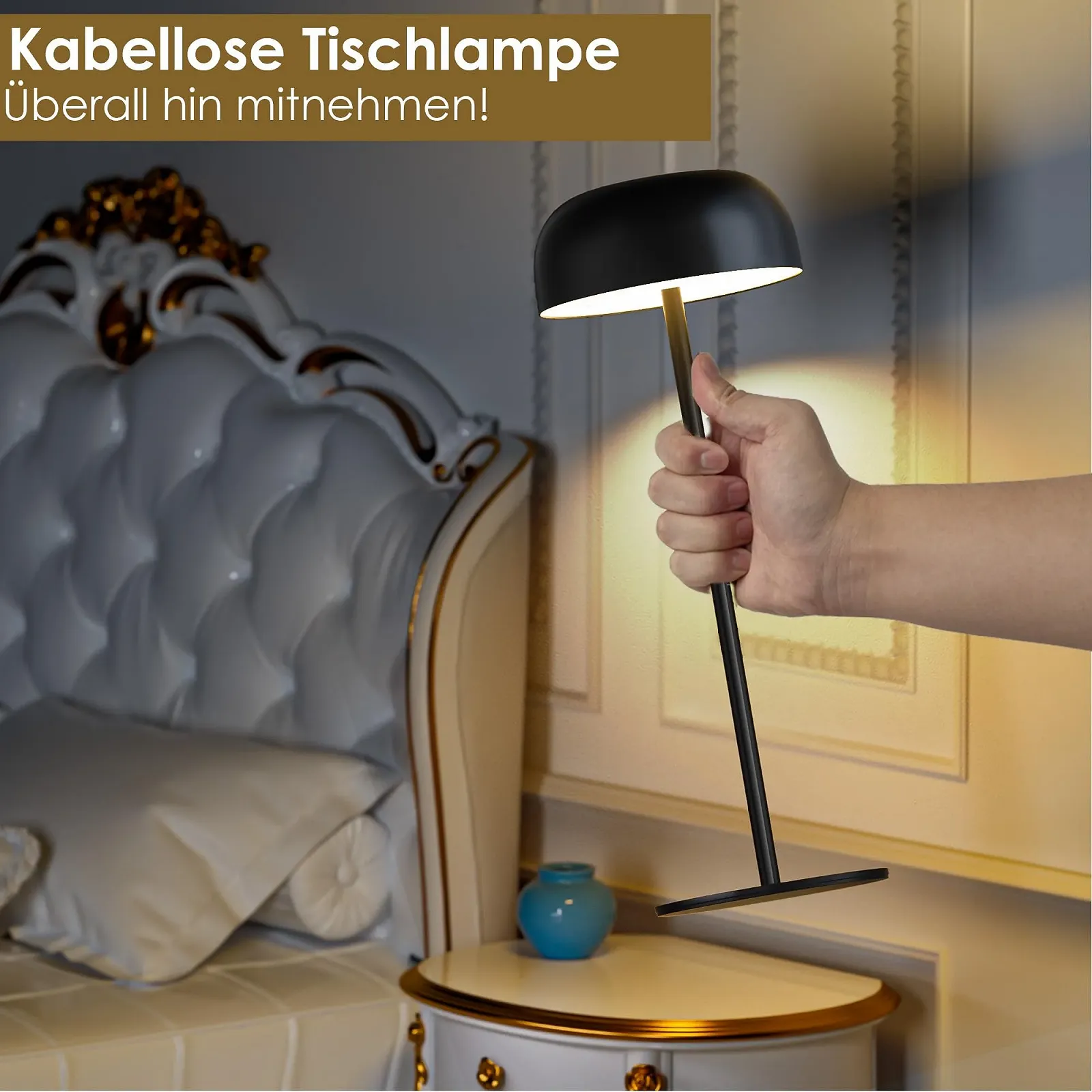 Настільна лампа LED Акумуляторна Бездротова Димер 3 температури Метал IP54 2 штуки, фото №4