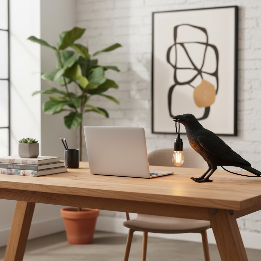 Настільна лампа LEDSone Black Crow LED E27 Raven Art Deco Полірезин 3-контактна вилка Чорний Упаковка 1 шт, фото №5