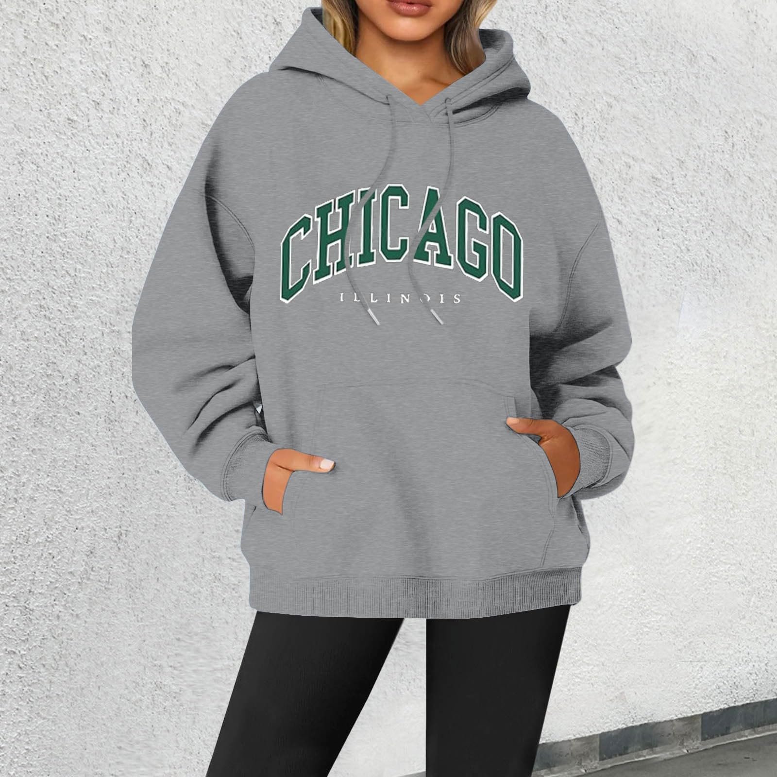 Худи Generisch LOS Angeles Женский Y2K Буквы Принт Crew Neck Пуловер с капюшоном на шнурке Streetwear Повседневный Свободный с карманами Топ с длинными рукавами Осенний, фото №2