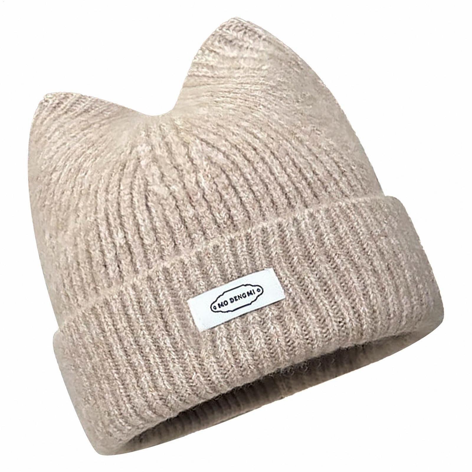 Вязаная шапка с кошачьими ушками Теплая и ветрозащитная зимняя, фото №3