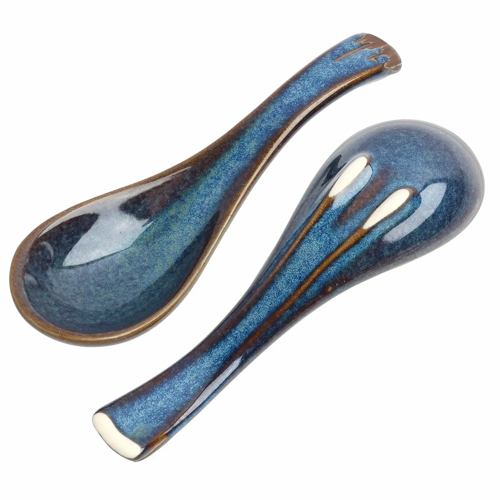 Ложка Супова керамічна в японському стилі Синя, Ретро, з короткою ручкою 2 шт, фото №1 Ложка Супова керамічна в японському стилі Синя, Ретро, з короткою ручкою 2 шт, фото №1