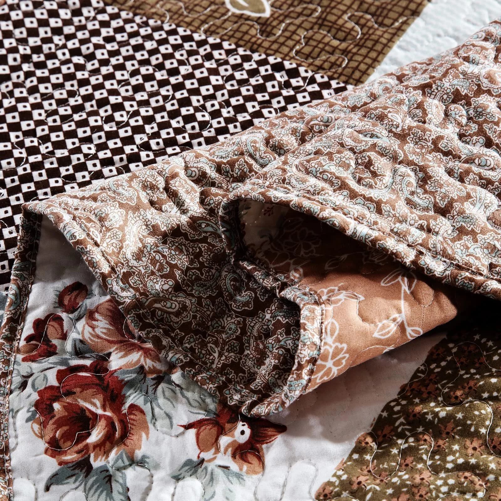 Покрывало стеганое Qucover Пэчворк 240 x 260 см, Покрывало на кровать 250 x 270 см Для двуспальной кровати, Зимний комплект, полиэстер, 2 наволочки 50 x 90 см, двухстороннее, фото №3