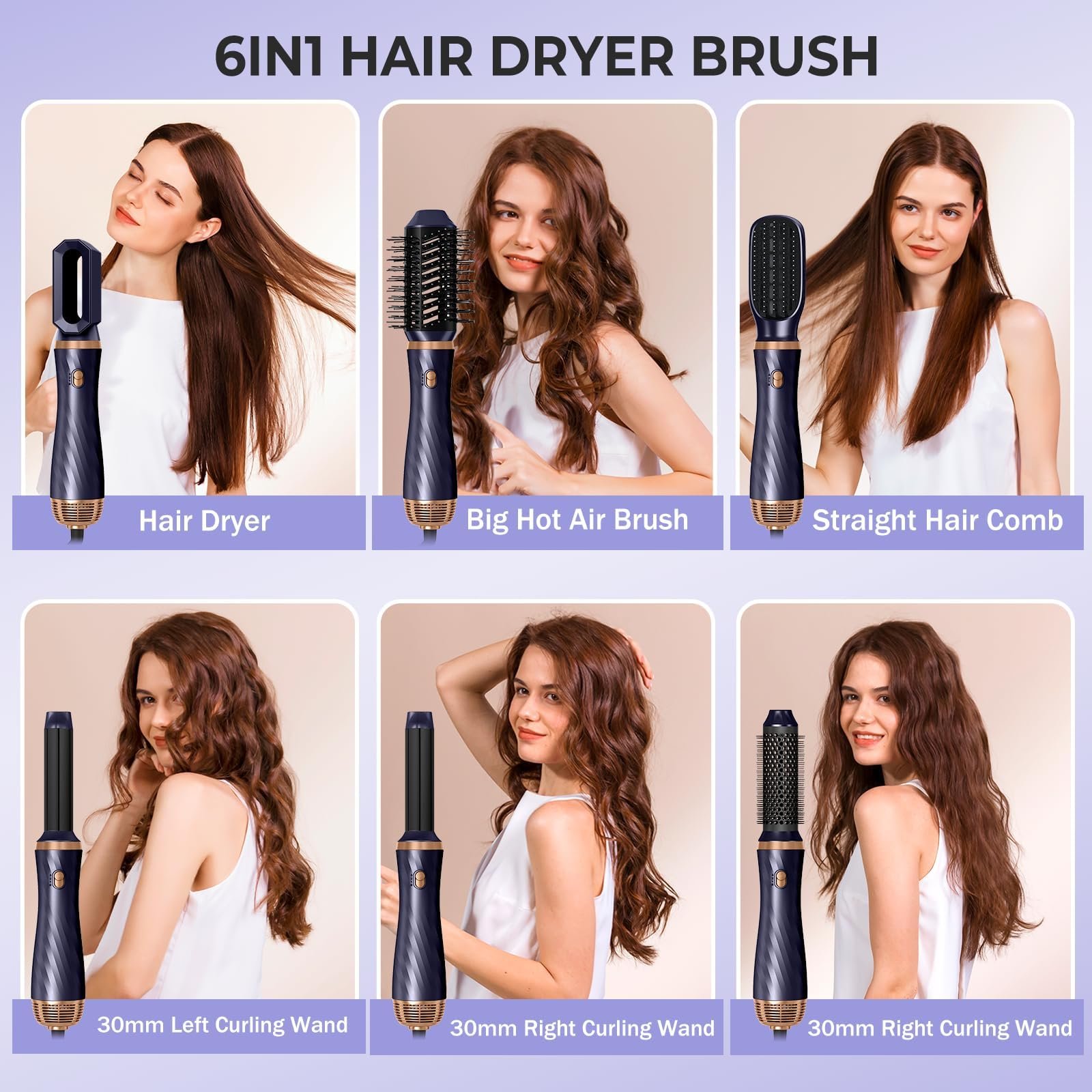 Набір для укладки волосся Airstyler 6-в-1 фен з круглою щіткою та плойкою Синій/Золотий, фото №4 Набір для укладки волосся Airstyler 6-в-1 фен з круглою щіткою та плойкою Синій/Золотий, фото №4