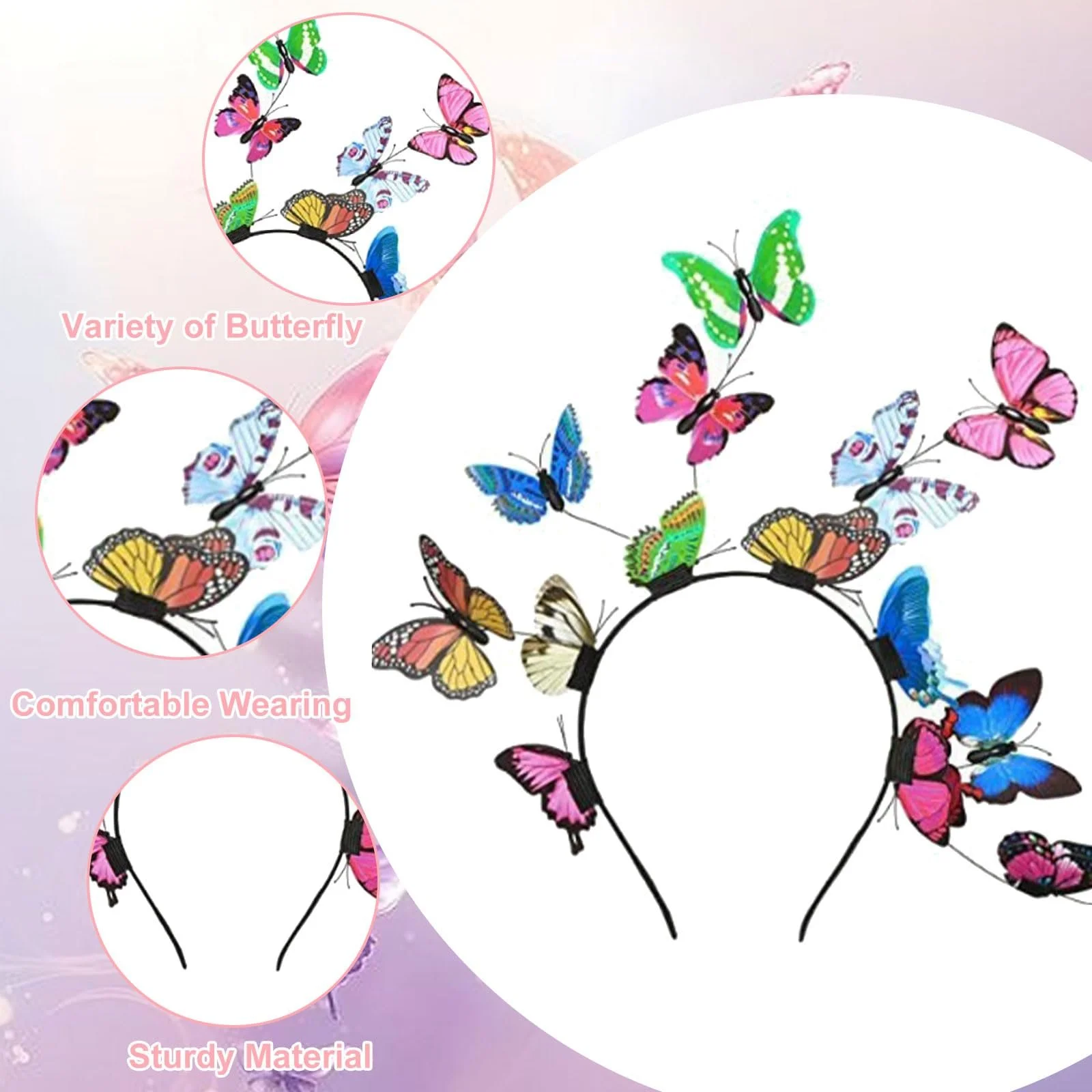 Обруч для волосся-федора з метеликами, фото №3