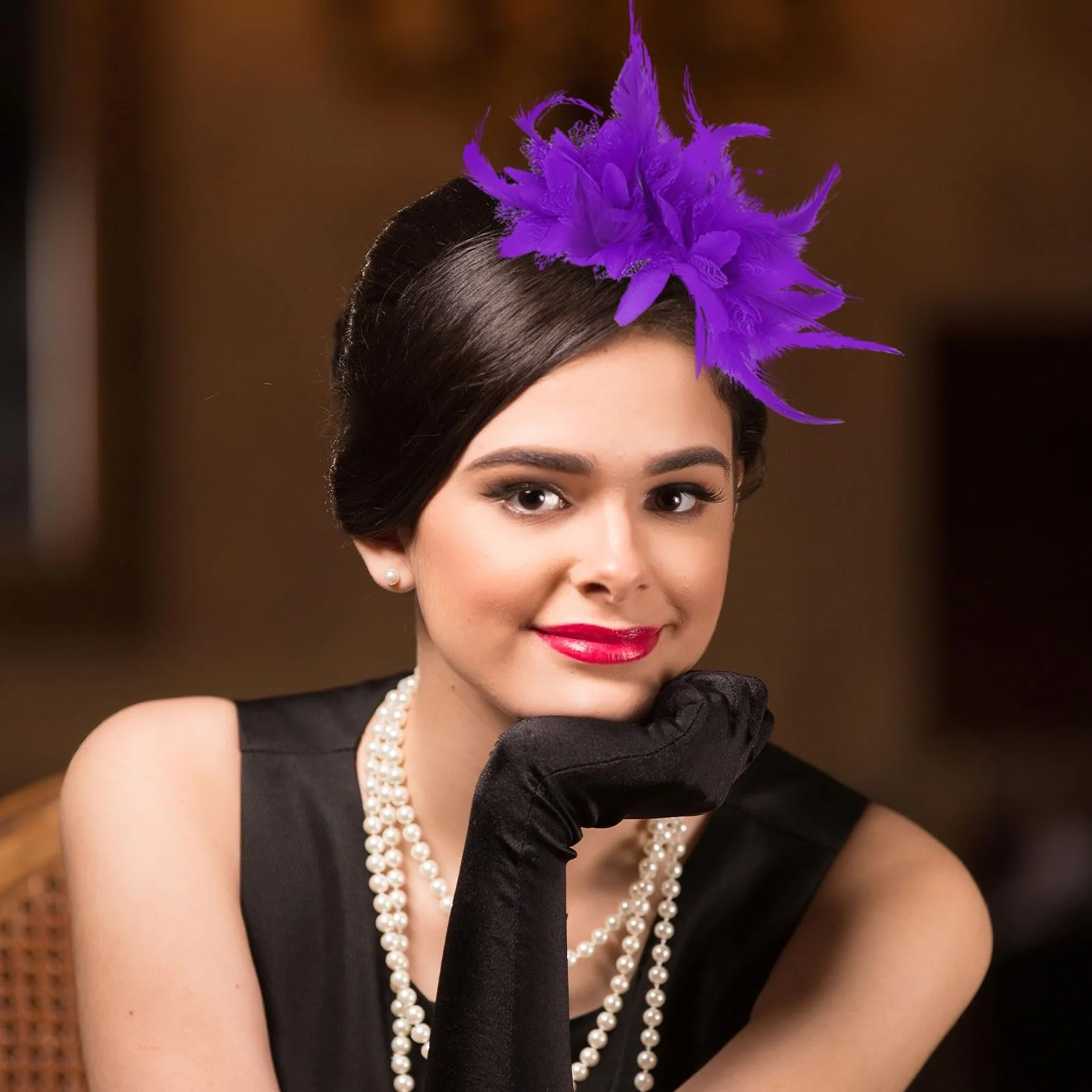 Вінтажний обруч для волосся з мереживом, пір'ям та штучними квітами в стилі 1920-х років, фото №7