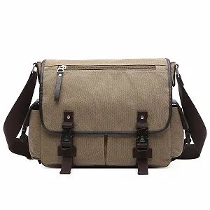 Сумка через плече DEEVORCA Vintage Canvas для ноутбука 17,3 дюйма, хакі - Фото 1