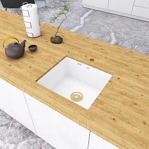 Біла мийка на кухню з нержавіючої сталі Nett NW-5045 із золотим сифоном - Фото 1